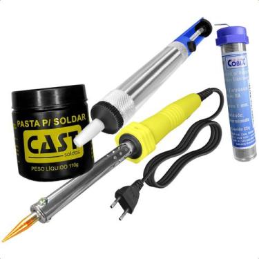Imagem de Kit Ferro de Solda 30W 127V com Acessórios Pasta, Sugador e Estanho - 