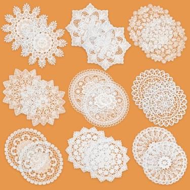 Imagem de Phantomon 18 peças de porta-copos brancos de 20 cm de crochê vintage de renda de algodão para decoração de mesa rústica, cozinha, sala de jantar, casamentos, Natal, copo, vaso (20 cm)