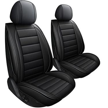 Imagem de CAPITAUTO Capas de assento de carro de couro, capa de almofada de couro sintético à prova d'água para carros, SUV, caminhonete, conjunto de ajuste universal para acessórios interiores de automóveis (2