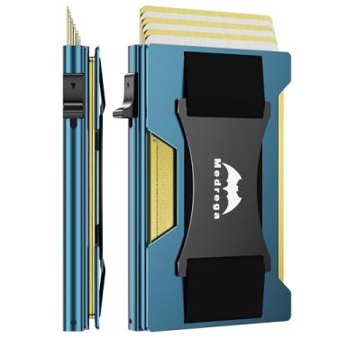 Imagem de Carteira inteligente masculina slim minimalista: carteira pop-up de metal - porta-cartão de crédito com bolso frontal RFID - presente para marido masculino no aniversário Brithday, Azul marinho, Smart