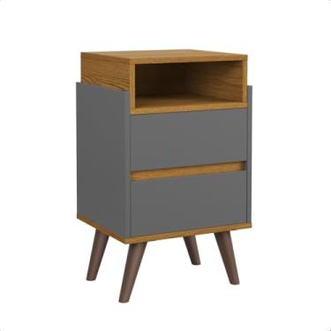 Imagem de Mesa de Cabeceira Verona, 2 Gavetas com Nicho, 67 x 38,5 x 31 cm, Decoração Quarto (CINZA/NATURE)
