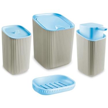 Imagem de Kit Banho Bebê Saboneteira, Dispenser 560ml, Porta Algodão Lixeira 3 Litros (Azul Bebê)