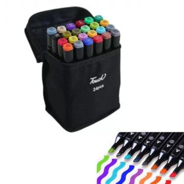 Imagem de Canetinha Para Colorir Bobbie Goods Desenho Caneta Pontas Dupla Marcador Colorir Permanente Estojo Canetas Touch Pintar (24 preto)