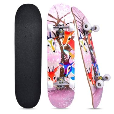 Imagem de Skates para iniciantes, crianças, meninos, meninas, adolescentes e adultos, skate padrão completo de 78 polegadas com design de unicórnio e caveira de bordo de 7 camadas (cabras)