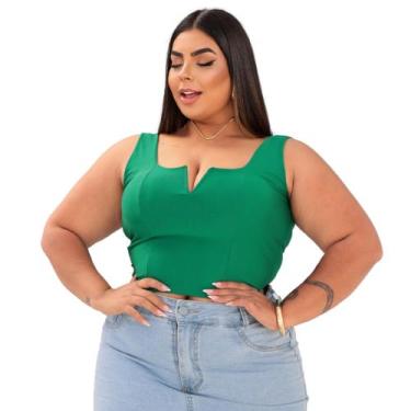 Imagem de Blusa Cropped Feminino Plus Size Suplex Com Bojo - Barato Modas, Verde