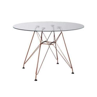Imagem de Mesa Eiffel Redonda 110cm Tampo De Vidro Com Base De Ferro Cobre - Hou