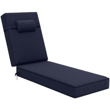Imagem de Almofadas de espreguiçadeira de olefina de 203 x 66 x 10 cm, almofadas de espreguiçadeira com encosto de cabeça para móveis ao ar livre – Almofada de substituição resistente ao clima e ao desbotamento