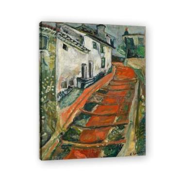 Imagem de Impressões em tela famosas. (Escadas vermelhas) por Chaim Soutine, reprodução impressa em tela, imagem de arte de parede para decoração de casa. Moldura interna de 80 x 105 cm - 31,5 x 41,3 pol