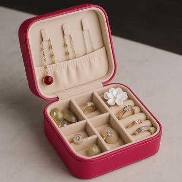Imagem de Porta Joias Compacto Portátil com Zíper Estojo Organizador de Joias para Viagem Anéis Colares e Brincos (Pink)