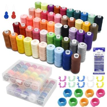 Imagem de SHRJ Kit De Linhas Costura Com 130 Peças, 50 Cores Para Máquina Costura, Bobinas Pré-Enroladas Conjunto Agulhas Armazenamento, 400 Jardas Por Carretel, Linha Poliéster