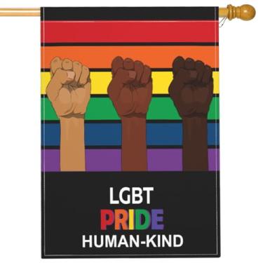 Imagem de Mugod Human Kind LGBT Pride House Flags 28 x 40 bandeira arco-íris dupla face serapilheira vertical quintal bandeira ao ar livre decoração de casa fora jardim villa