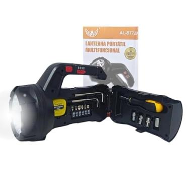 Imagem de Lanterna LED Multifuncional Portátil, 260-350 Lúmens, Alcance 300m, Kit com Ferramentas, Recarregável USB-C, Preta