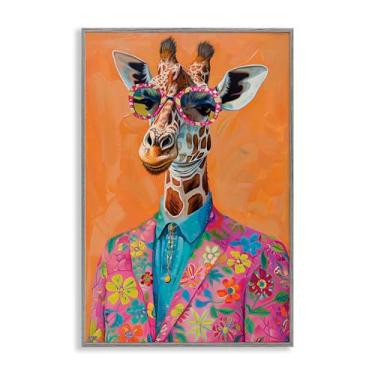 Imagem de Stupell Industries Arte giclée emoldurada cinza brilhante e moderna girafa em terno, design por LSR Design Studio, 20 x 30
