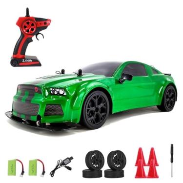 Imagem de Dodoore RC Drift Car, 1:14 4WD 30KM/H High Speed RC Racing Car, 2.4GHz Electric Sport Drifting Car with LED Lights, 2 Batteries, Drift & Race Tires for Kids & Adults (Green)
