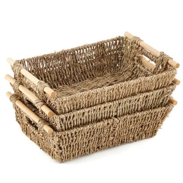 Imagem de Marsui Cesta de vime de 3 peças com alças para algas marinhas de tecido grande, cesta de toalha de mão vazia para banheiro, papel higiênico, artigos de higiene e itens diversos