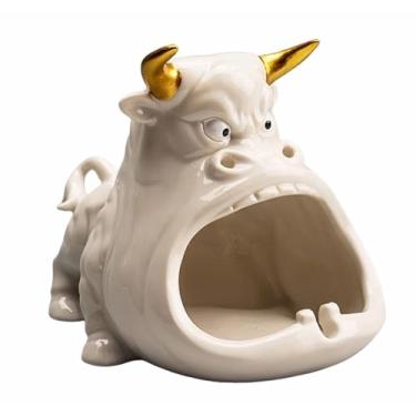 Imagem de Cinzeiros de mesa de cerâmica cinzeiro de mesa criatividade uso doméstico na moda personalidade para homens mulheres a fumar para uso doméstico escritório ornamentos (Size: White)