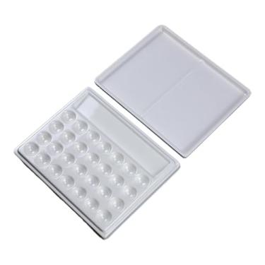 Imagem de rockible Paleta de tinta em 28 imitação da bandeja de mistura de cor retângulo cerâmica para profissionais para colorir artista, com Tampa