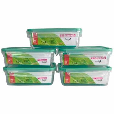 Imagem de Kit 5 Pote Plástico Trava 1,24L Freshy Hermético Micro-ondas