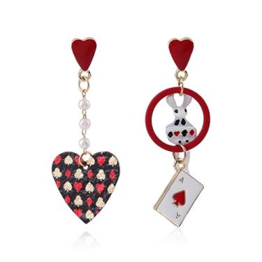 Imagem de QLYOVWE Brincos de pôquer de cartas para mulheres, brincos de pôquer de coração vermelho, engraçados, sorte, realista, ás de pá, brinco, rainha do coração, brinco, exclusivo, cassino, joias, presente