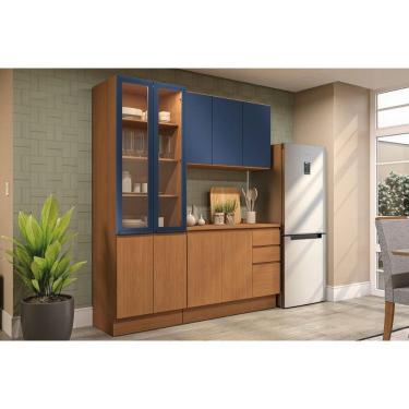 Imagem de Kit de Cozinha Completa 4 Peças Ciela (1Aéreo+1Balcão+1Cristaleira+1Complemento) C4P166 Canela/Azul Profundo - Kappesberg