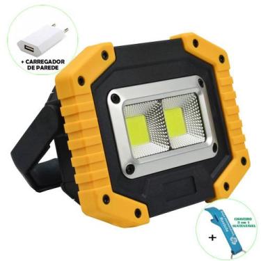 Imagem de Refletor LED 30W Portátil Recarregável LED COB IP65 Amarelo + Chaveiro