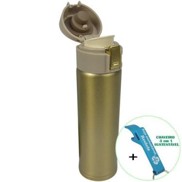 Imagem de Garrafa Térmica Aço Inox com Vedação 500 ml Dourado + Chaveiro CBRN185