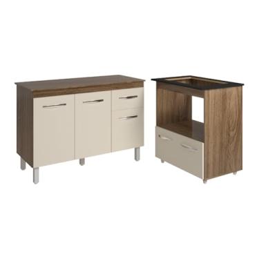 Imagem de Mobília Decor, Balcão Armário Gabinete Aline 118 cm Savana Off White com Tampo Savana e Balcão Evelyn Cooktop 4 Bocas Savana Off White