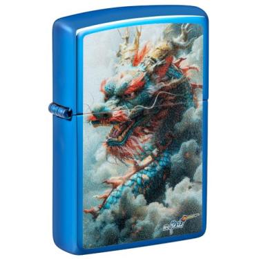 Imagem de Zippo Isqueiro Mazzi® Dragon Design de bolso azul de alto polimento