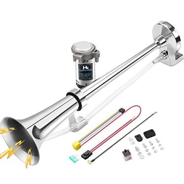 Imagem de HK Buzina de ar de 12 V 150 db, buzina de ar de caminhão de trompete simples de zinco cromado com compressor, potente 150 db para caminhão, barco, SUV Train (prata)