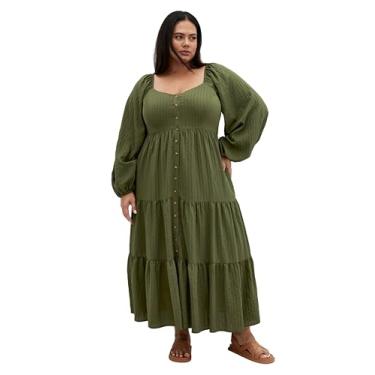 Imagem de City Chic Vestido plus size Portia Tier em verde-oliva escura, Oliva escura, 50