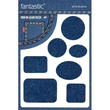 Imagem de Conjunto de remendo jeans com formas azuis escuras para jeans – Reparação durável e adesivos decorativos para jaquetas, calças e roupas jeans – Aplique de tecido fácil sem costura