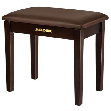 Imagem de AODSK Banco de piano com almofada, banco de teclado de madeira maciça, cadeira de piano, banco de piano, banco de piano marrom, 33 x 53 x 46 cm