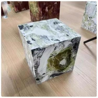 Imagem de Mesa de canto em cubo feita à mão de mármore natural para sala de estar, quarto, banheiro para uso interno e externo D-30 * 30 * 50cm