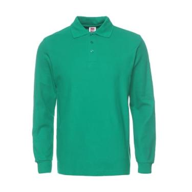 Imagem de Jueshanzj Camisa polo masculina de manga comprida e lapela, Verde, P