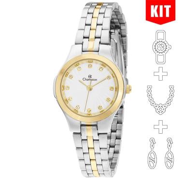 Imagem de Relógio Champion Kit Feminino Misto Prata Dourado Cn25458d