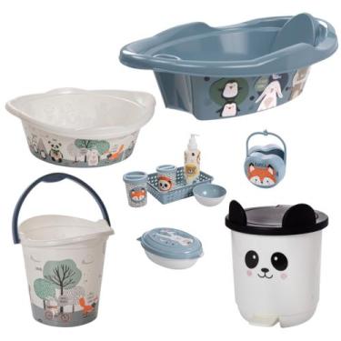 Imagem de Kit banheira de bebê plasutil 7 peças + kit higiene urso + bacia + lix