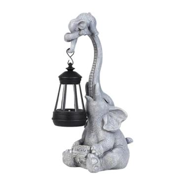 Imagem de Ioensy Estátua de elefante para jardim com luz solar, enfeite de gramado, decoração versátil e adorável para áreas externas, para escadas e piscinas,