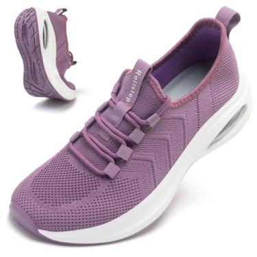 Imagem de Rollstep Tênis feminino de largura extra larga com amortecimento de ar, tênis de corrida ultraleve, academia, treino, treino, respirável, com suporte de arco, Roxa, 10 Wide