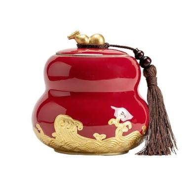 Imagem de Lata de chá Lata de chá de cerâmica com tampa hermética, recipiente de armazenamento de cozinha para café, açúcar, nozes, ervas e especiarias Caixa de chá(Red)