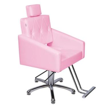 Imagem de Poltrona Cadeira Hidráulica Fixa Diamante Estofado Rosa Claro - Moveis