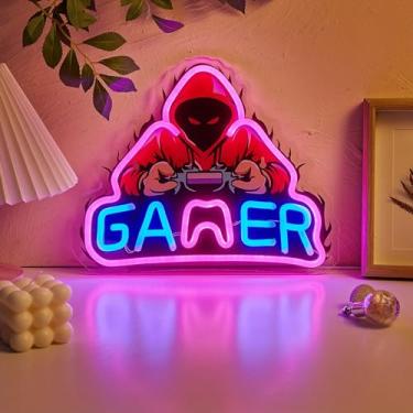 Imagem de Cusgazy Placa De Led Neon Para Gamer, Com Alimentação Usb, Luz Noturna, Arte Parede 3D E Decoração Sala Jogos, Quarto, Estar, Festa, Lâmpada Crianças, Meninas Meninos (Quadro Transparente) (Azul, Ro