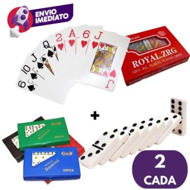 Imagem de Kit Jg. Baralho Duplo 108 Cartas 100% Plástico e Dominó De Osso 9mm Gr