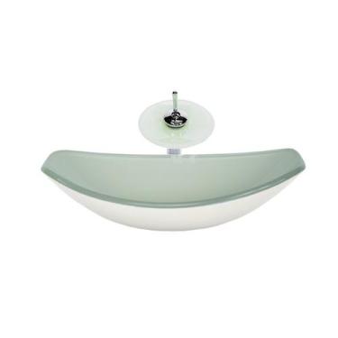 Imagem de Cuba de vidro oval chanfrada 46cm branca + valvula + torneira cascata 