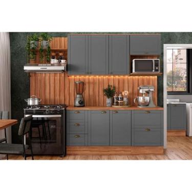 Imagem de Cozinha Modulada Carraro Bella 9 Peças (2Aéreos+2Balcões+5Complementos) C9P60 Nogal/Cinza-Carraro