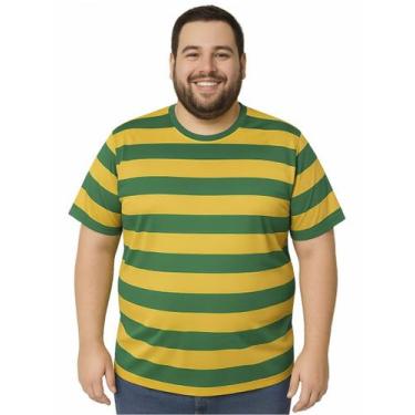 Imagem de Camiseta Torcedor Brasil Listrada Verde Amarela Tamanho Especial Plus 