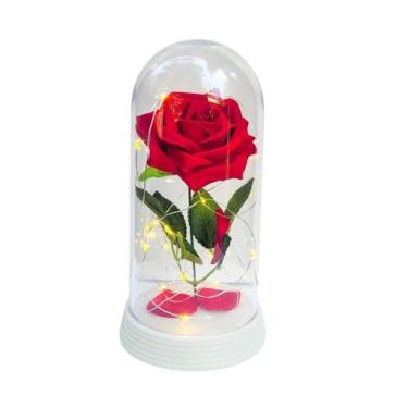 Imagem de Luminária A Rosa Encantada Vermelha 20 Cm Base Pérola Quente - Amor Li
