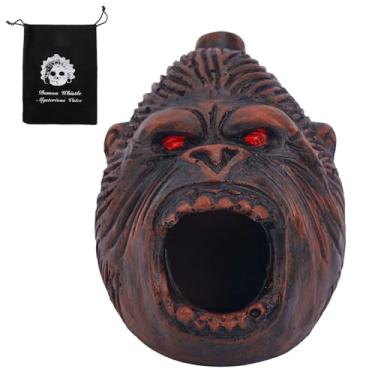 Imagem de Apito asteca da morte, gorila do pé grande autêntico apito asteca para o Dia das Bruxas, celebração mexicana dos mortos, fácil de soprar, autodefesa colecionável (marrom)