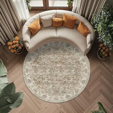 Imagem de jinchan Tapete redondo de 1,8 m - Tapete vintage acinzentado para cozinha, estampa floral ultramacia ultrafina - Círculo lavável 1,8 m com detalhe retrô para fazenda, sala de jantar, sala de estar