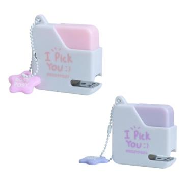 Imagem de YXQ Mini grampeador com grampeadores, grampeadores de escritório para mesa, rosa e roxo, com 80 grampos padrão, economia de espaço portátil, perfeito para escola, professores, pacote com 2