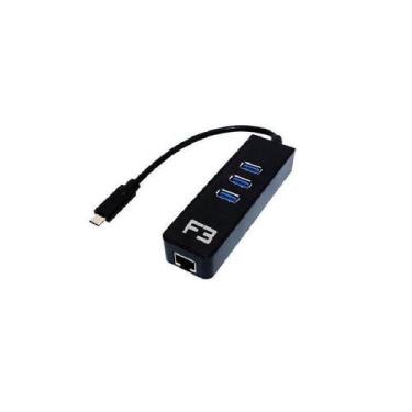 Imagem de Cabo F3 Adaptador Usb-C 3.1 Tipo C Para Hub 3 Portas Usb 3.0 Com Rj45 